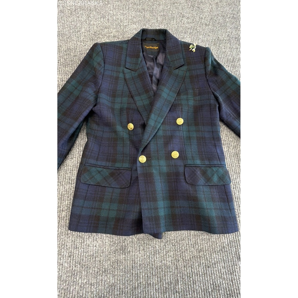Vintage 90s Giorgio Sant'Angelo Women's Black Watch Plaid Blazer Gold Buttons